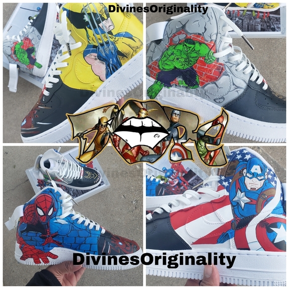 **Custom** MARVEL themed Nike AF1 high Spiderman Wolverine Captin America Hulk - Picture 10 of 10